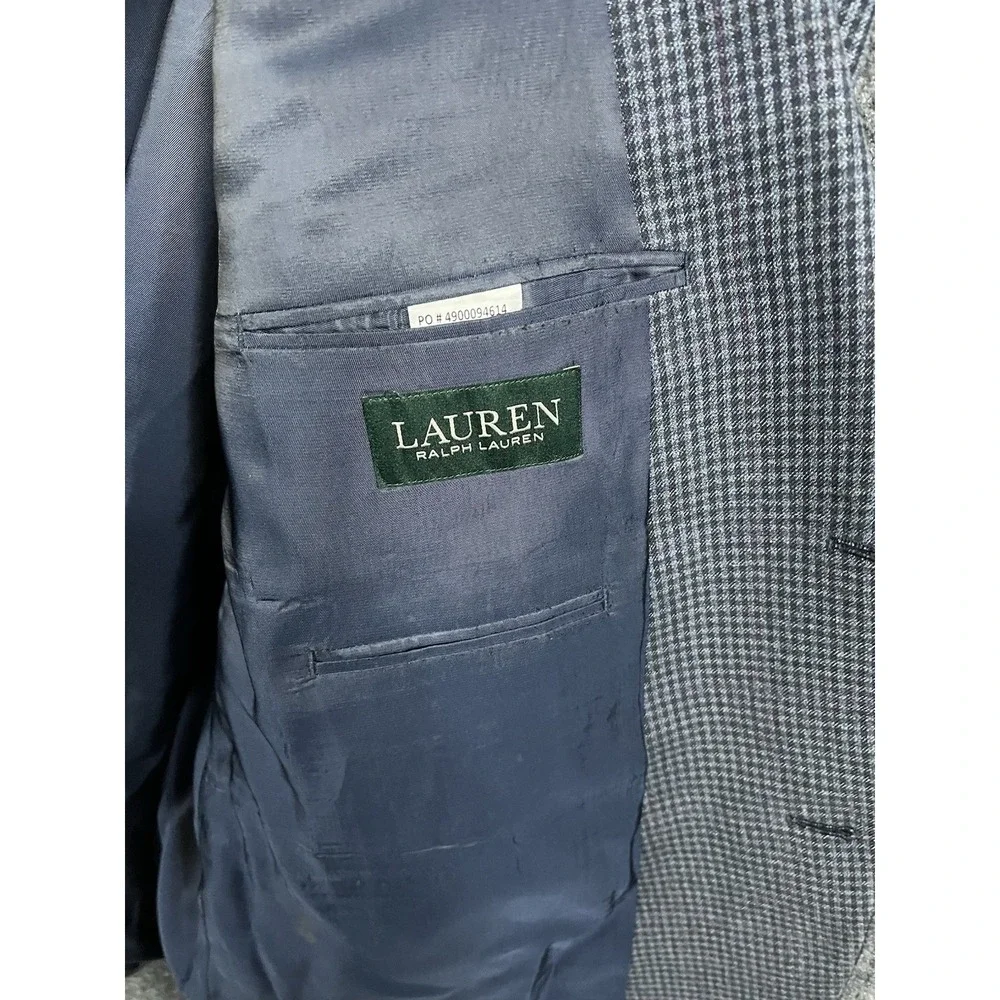 Ralph‎ Lauren Blazer Men 48R Blue Silk Wool Houndstooth Sport Coat Jacket